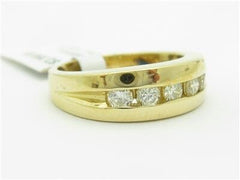 LIV 14k Yellow Gold Genuine Round Cut White Diamond Channel Set Band Design Ring New