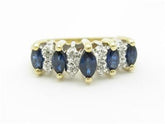 LIV 14k Solid Yellow Gold Genuine Blue Sapphire & Diamond Marquee Design Band Ring