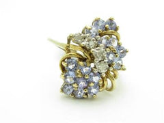 LIV 14k Solid Yellow Gold Tanzanite & Diamond Floral Design Right Hand Cocktail Ring