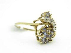 LIV 14k Solid Yellow Gold Tanzanite & Diamond Floral Design Right Hand Cocktail Ring