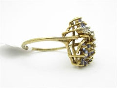 LIV 14k Solid Yellow Gold Tanzanite & Diamond Floral Design Right Hand Cocktail Ring