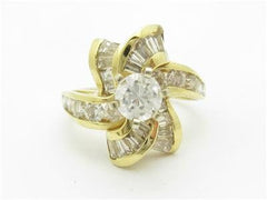 LIV 14k Yellow Gold Diamond Engagement Ring With Simulated White Sapphire Center Stone