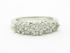 LIV 14k White Gold Genuine Diamond Invisible Flower Design 3 Stone Band Ring Gift