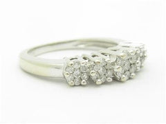 LIV 14k White Gold Genuine Diamond Invisible Flower Design 3 Stone Band Ring Gift