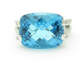 LIV 14kt White Gold Genuine Pave Diamond Large Blue Topaz Split Shank Design Ring