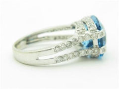 LIV 14kt White Gold Genuine Pave Diamond Large Blue Topaz Split Shank Design Ring