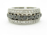LIV 14kt White Gold Genuine White & Black Diamond Bezel Set Wide Band Pave Ring Gift