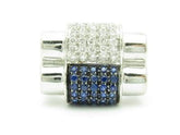 LIV 18kt White Gold Genuine White Diamond & Blue Sapphire Art Deco Design Band Ring