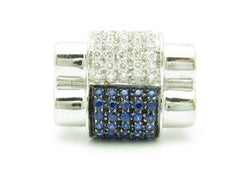LIV 18kt White Gold Genuine White Diamond & Blue Sapphire Art Deco Design Band Ring