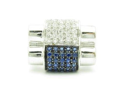 LIV 18kt White Gold Genuine White Diamond & Blue Sapphire Art Deco Design Band Ring