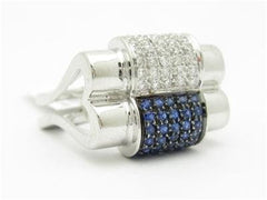 LIV 18kt White Gold Genuine White Diamond & Blue Sapphire Art Deco Design Band Ring