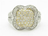LIV 14kt Two Tone Genuine White Diamond Pave Halo Antique Design Split Shank Ring