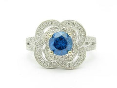 LIV 14kt White Gold Genuine Diamond Blue Sapphire Halo Split Shank Design Ring Gift