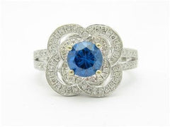 LIV 14kt White Gold Genuine Diamond Blue Sapphire Halo Split Shank Design Ring Gift