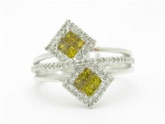 LIV 14kt White Gold Genuine Yellow Diamond 1.00ct Princess Cut Design Band Ring New