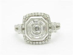 LIV 18kt White Gold Genuine White Diamond Pave Halo Antique Design Engagement Ring