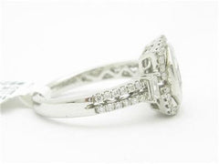 LIV 18kt White Gold Genuine White Diamond Pave Halo Antique Design Engagement Ring
