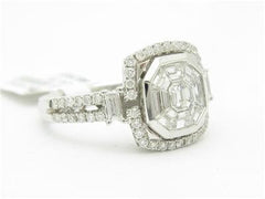 LIV 18kt White Gold Genuine White Diamond Pave Halo Antique Design Engagement Ring