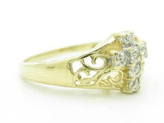 LIV 14KT Yellow Gold Genuine White Diamond Pave Set Cross Design Faith Ring New