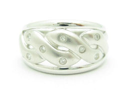 LIV Unique Solid 14K White Gold Genuine White Diamond Round Cut Wide Band Wave Ring