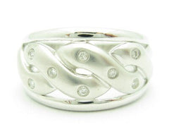 LIV Unique Solid 14K White Gold Genuine White Diamond Round Cut Wide Band Wave Ring