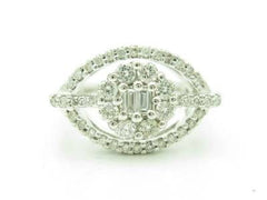 LIV 14KT White Gold Genuine White Diamond Pave Wide Band Halo Design Ring New Gift