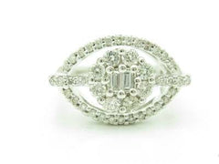 LIV 14KT White Gold Genuine White Diamond Pave Wide Band Halo Design Ring New Gift