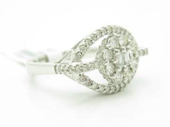 LIV 14KT White Gold Genuine White Diamond Pave Wide Band Halo Design Ring New Gift