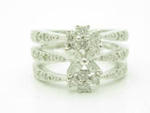 LIV 18KT White Gold Genuine White Diamond Pave Wide Band Flower Design Ring New