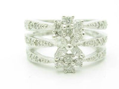 LIV 18KT White Gold Genuine White Diamond Pave Wide Band Flower Design Ring New