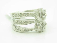 LIV 18KT White Gold Genuine White Diamond Pave Wide Band Flower Design Ring New