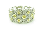 LIV 18KT White Gold Genuine White Diamond Pave Wide Band Yellow Sapphire Ring Gift