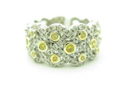LIV 18KT White Gold Genuine White Diamond Pave Wide Band Yellow Sapphire Ring Gift
