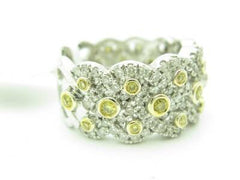 LIV 18KT White Gold Genuine White Diamond Pave Wide Band Yellow Sapphire Ring Gift