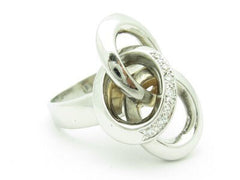 LIV 14KT Solid White Gold Genuine White Diamond Abstract Circle Design Fashion Ring Band