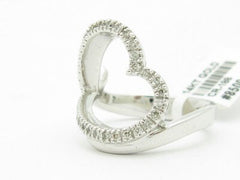 LIV 14KT Solid White Gold Genuine White Diamond Open Heart Design Ring Band