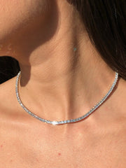 LIV Platinum Sterling Silver White Sapphire Asscher Cut Classic Tennis Necklace 16"L