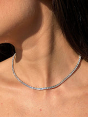 LIV Platinum Sterling Silver White Sapphire Asscher Cut Classic Tennis Necklace 18"L Gift