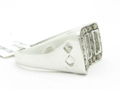 LIV 14KT Solid White Gold Genuine Champagne & White Diamond Deco Wide Band Ring Gift