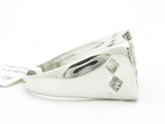 LIV 14KT Solid White Gold Genuine Champagne & White Diamond Deco Wide Band Ring Gift