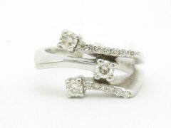 LIV 14KT Solid White Gold Genuine White Diamond Unique Wide Band Ring