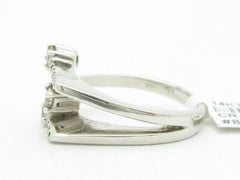 LIV 14KT Solid White Gold Genuine White Diamond Unique Wide Band Ring