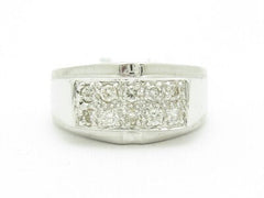 LIV 14KT Solid White Gold Genuine White Diamond Pave Unique Wide Band Design Ring