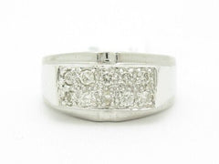 LIV 14KT Solid White Gold Genuine White Diamond Pave Unique Wide Band Design Ring