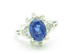 LIV 14KT Solid White Gold Genuine White Diamond & Blue Sapphire Ring New