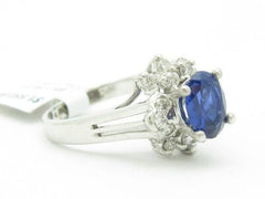 LIV 14KT Solid White Gold Genuine White Diamond & Blue Sapphire Ring New