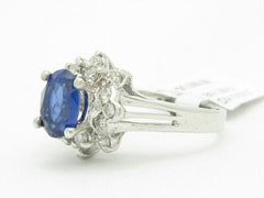 LIV 14KT Solid White Gold Genuine White Diamond & Blue Sapphire Ring New