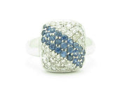 LIV 14KT Solid White Gold Genuine White Diamond & Blue Sapphire Pave Set Ring Gift