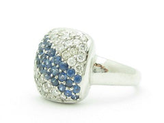 LIV 14KT Solid White Gold Genuine White Diamond & Blue Sapphire Pave Set Ring Gift