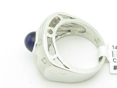 LIV 14KT Solid White Gold Genuine White Diamond & Purple Amethyst Wide Band Ring New